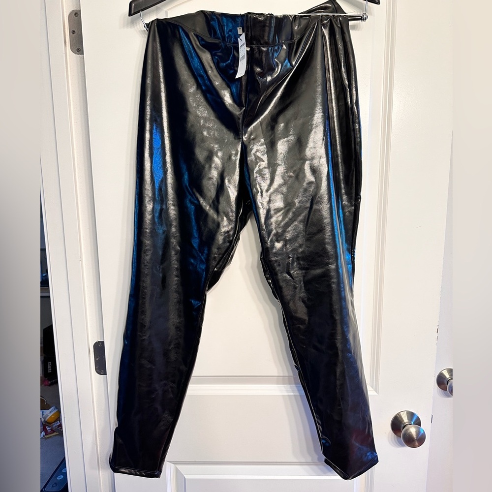 Black faux leather pants